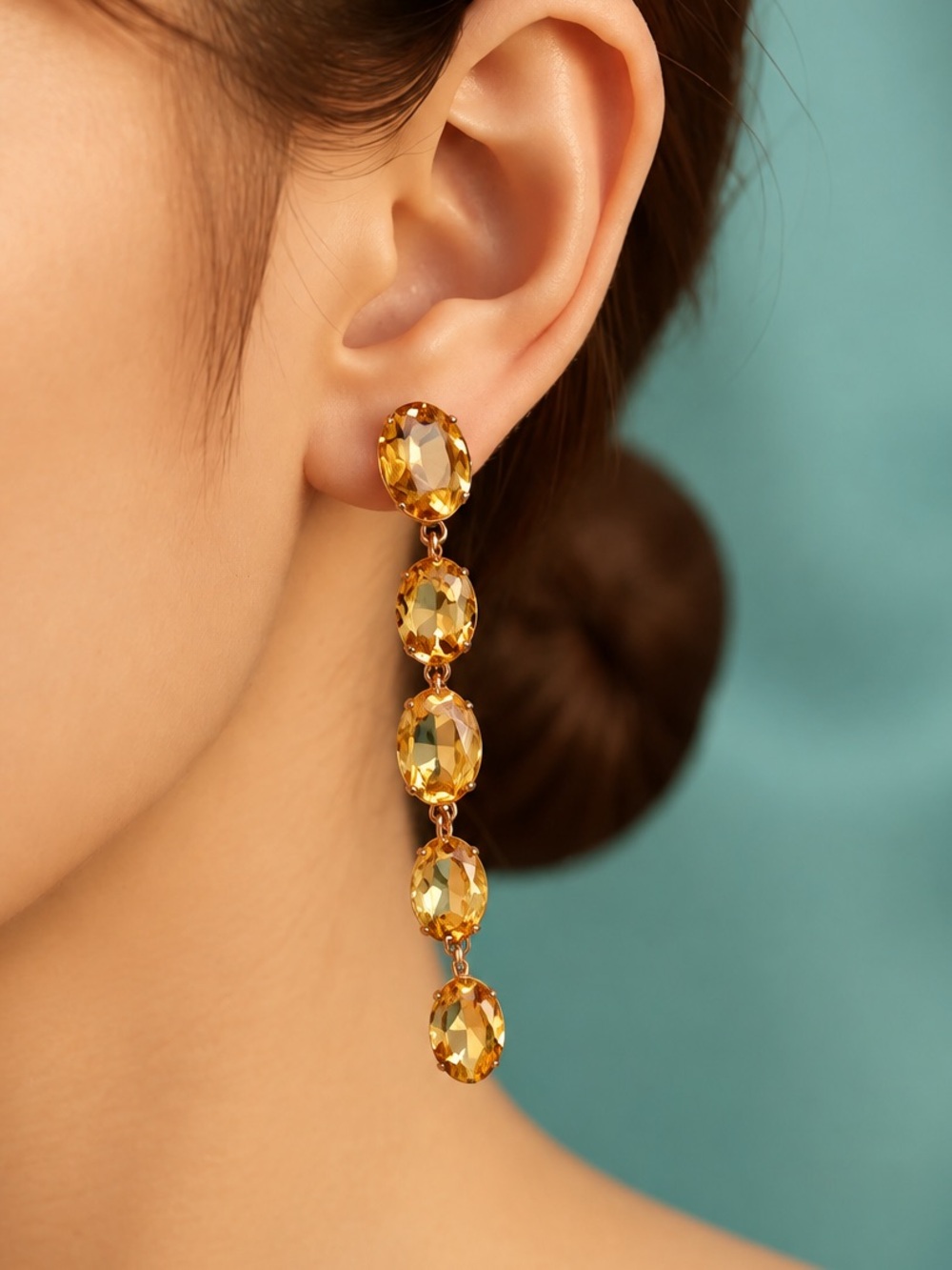 Gold-Tone Champagne Crystal Drop long Earrings - Handmade